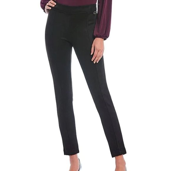 Calvin Klein Pants - Calvin Klein black stretch suede, flat front, slim-tapered ankle pants w/ seam